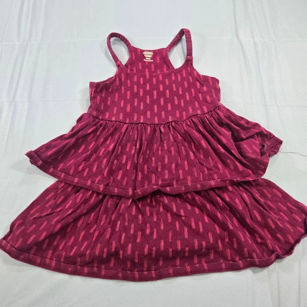 Old Navy Girls Tiered Sundress 4T Maroon Red Dash Smocked Sleeveless Knit Dress